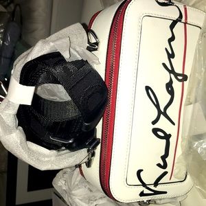 Karl Lagerfeld white/black leather cross body with top handle